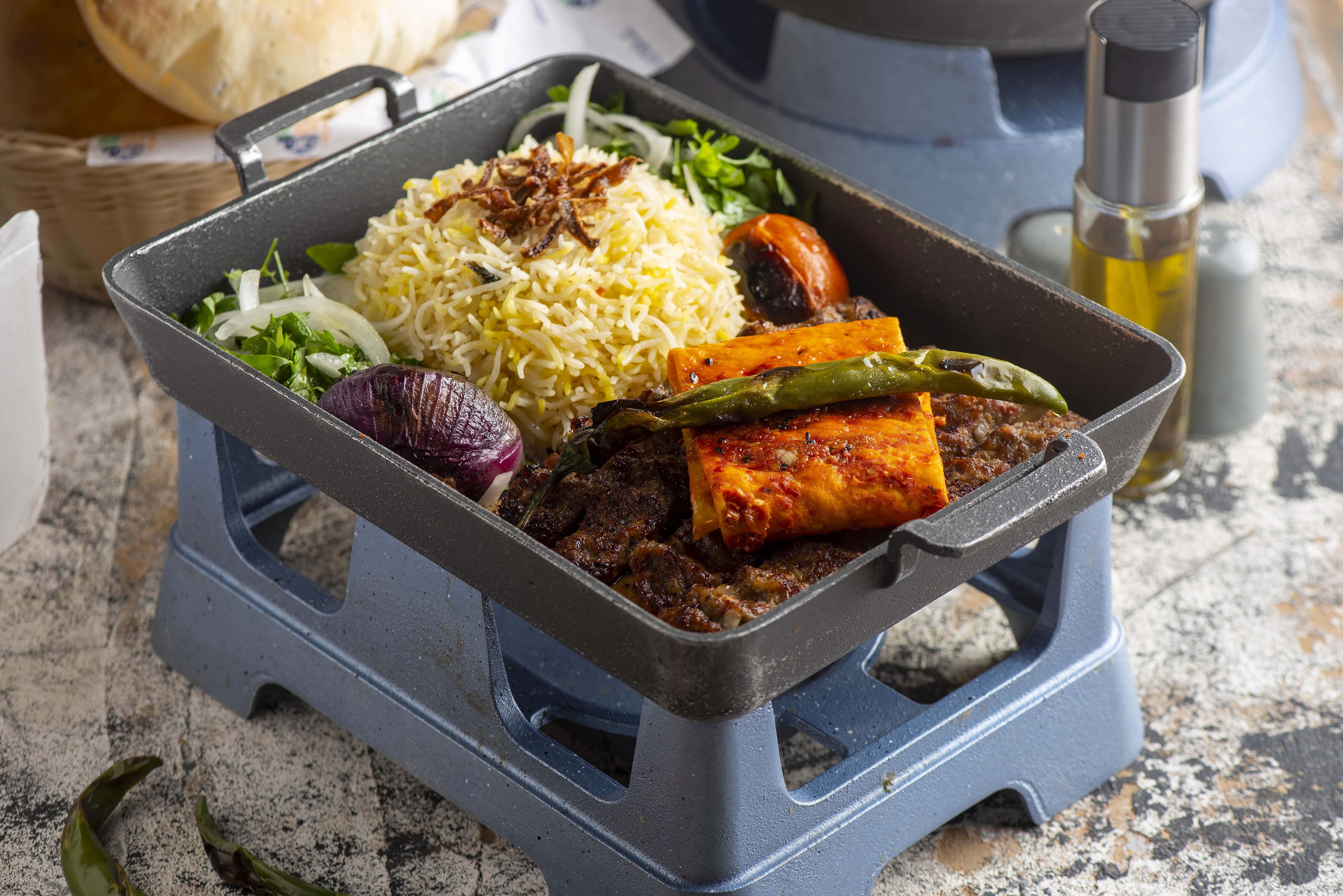 Iraqi kebab served in cast iron