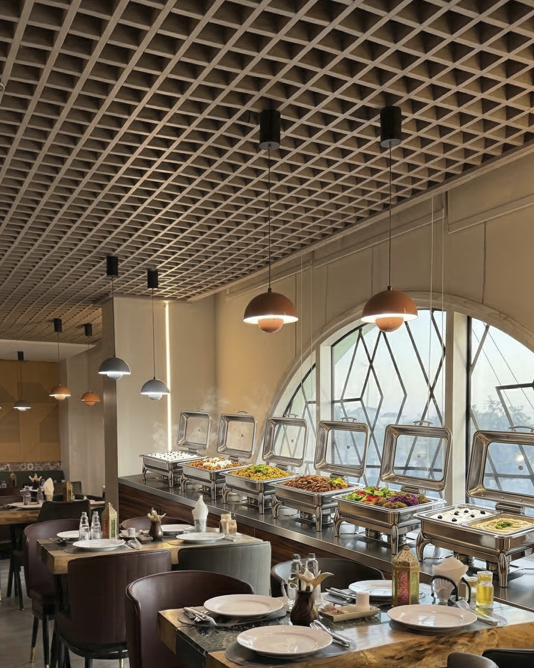 Khan Al-Rayhan main dining hall and breakfast buffet